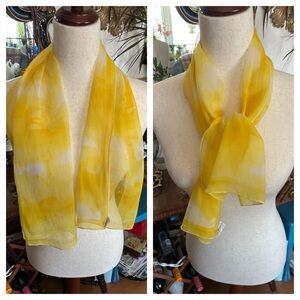 Vintage Vera-sheer Yellow & White Watercolor Print Scarf